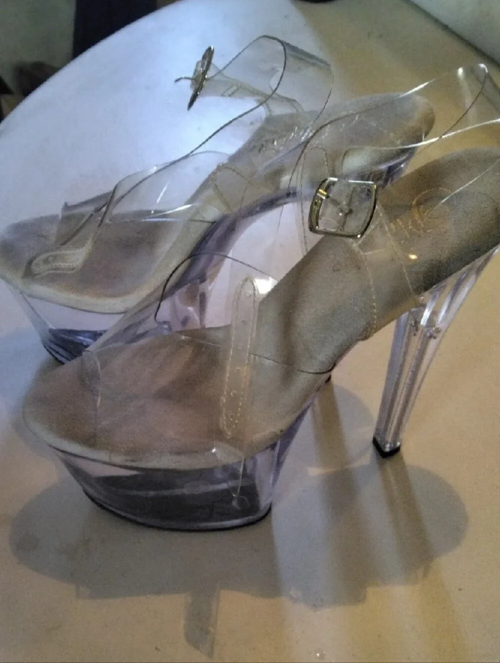 Pleaser Clear Platform Stiletto Sandals with Silver Buckle